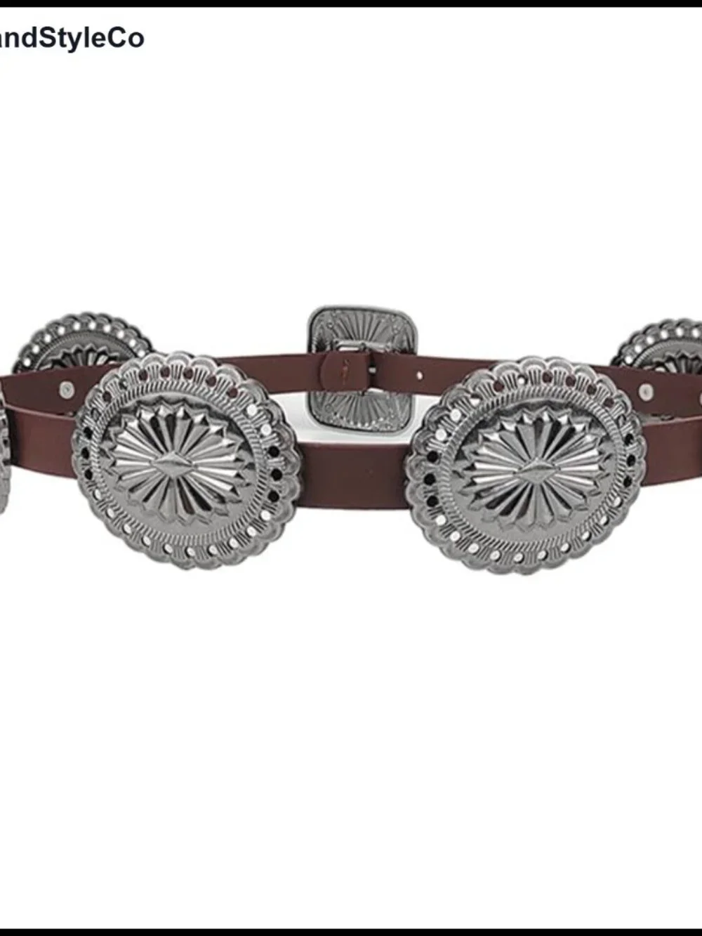 Vintage Western Leather Belt with Turquoise Concho, Faux Leather